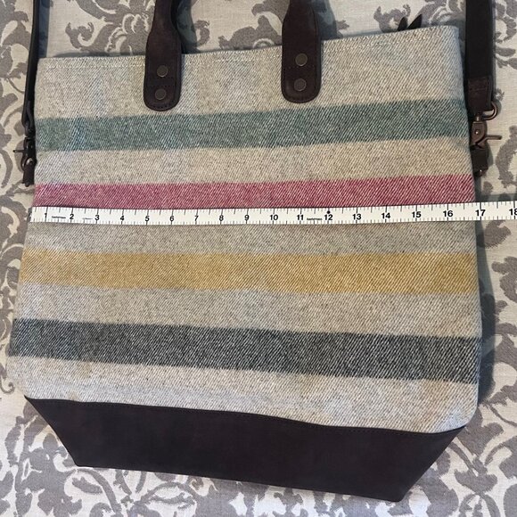 Pendleton Tote Bag * Leather & Wool * Multi-colored Stripes - Picture 5 of 12